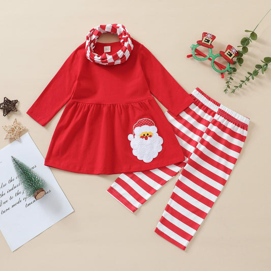 Baby Girl Clothes Newborn Infant Christmas Set Cartoon Santa Claus Dress Top Pants Cap Outfits Clothes Baby Girls Clothing Suit