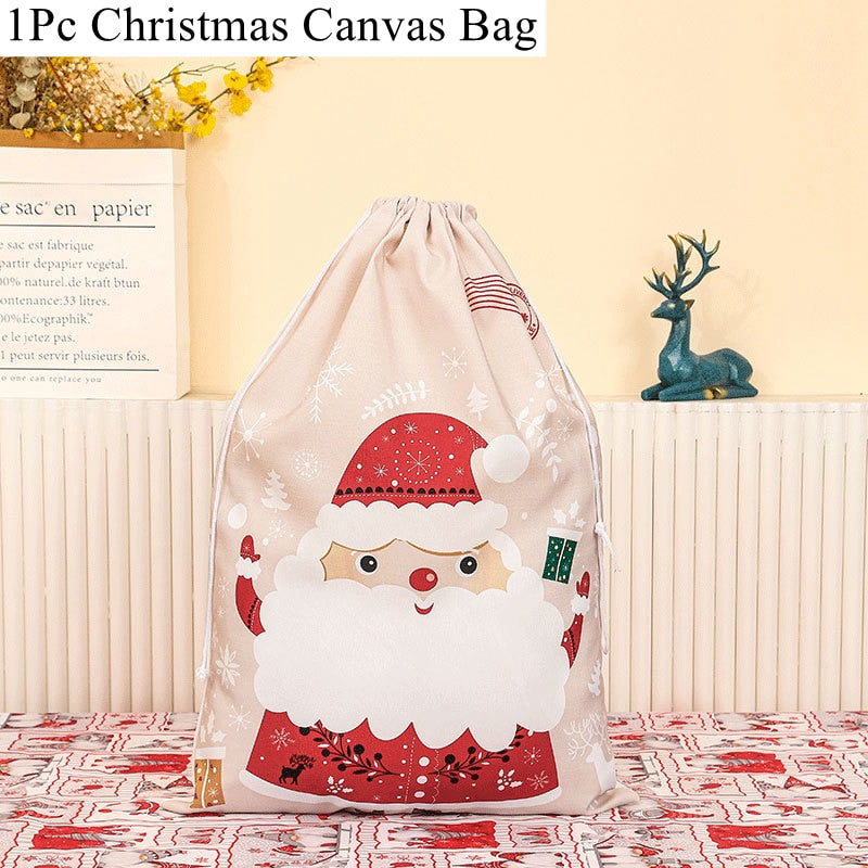 70/60CM Christmas Bag New Year Christmas Canvas Gift Bag Double Drawstring Gift Bundle Mouth Bag Ornaments Santa Sac