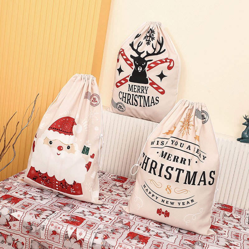 70/60CM Christmas Bag New Year Christmas Canvas Gift Bag Double Drawstring Gift Bundle Mouth Bag Ornaments Santa Sac