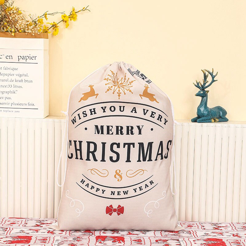 70/60CM Christmas Bag New Year Christmas Canvas Gift Bag Double Drawstring Gift Bundle Mouth Bag Ornaments Santa Sac