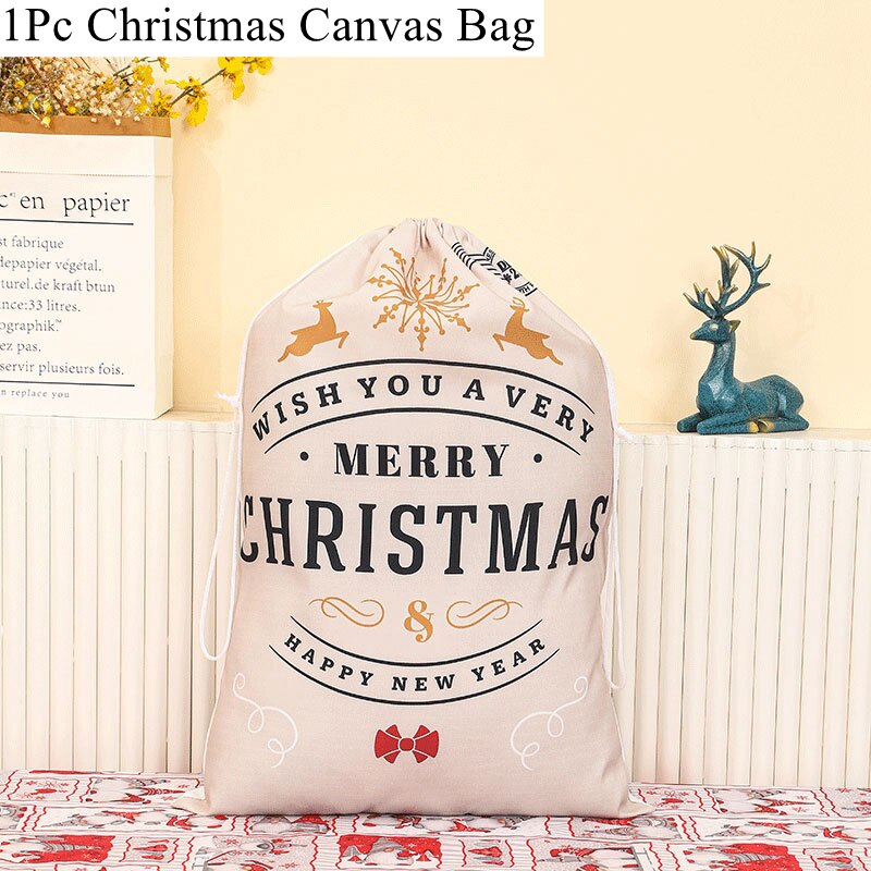 70/60CM Christmas Bag New Year Christmas Canvas Gift Bag Double Drawstring Gift Bundle Mouth Bag Ornaments Santa Sac