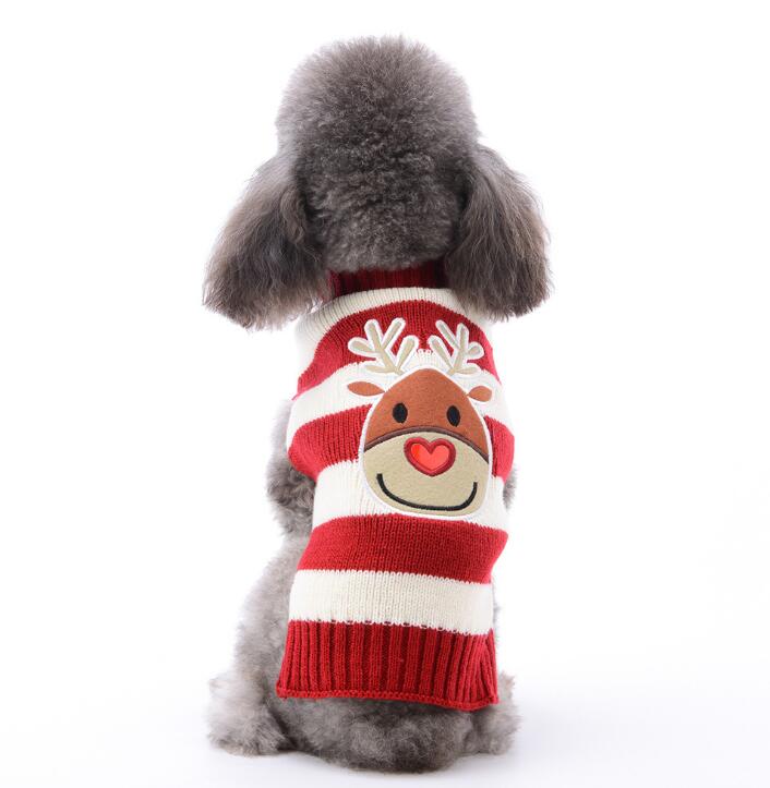 Xmas Striped Dog Sweater Pet Reindeer Knit Clothes Dogs Snowman Christmas Hoodies Costume