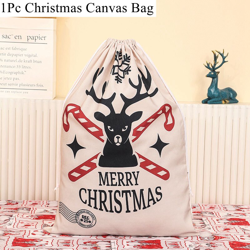 70/60CM Christmas Bag New Year Christmas Canvas Gift Bag Double Drawstring Gift Bundle Mouth Bag Ornaments Santa Sac