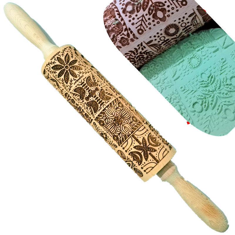 Wooden Rolling Pin Beechwood Laser Engraved Printed Rolling Pin Embossing Rolling Pin Christmas Flip Sugar Cookie Rolling Pin