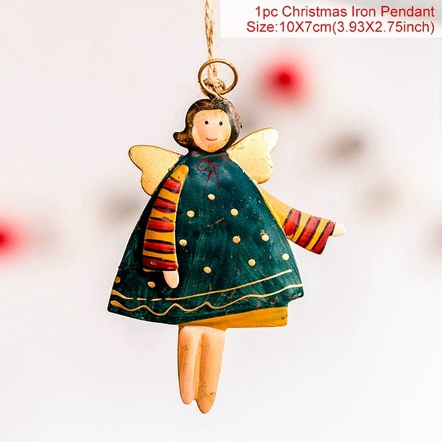 Wooden Angel Dolls Christmas Ornaments Santa Claus Christmas Decorations For Home Xmas Pendant Navidad Crafts Gift