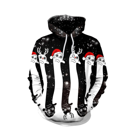 Christmas Cartoon Ghost Print Hoodie 3D Cute Elk Men Women Sweatshirts