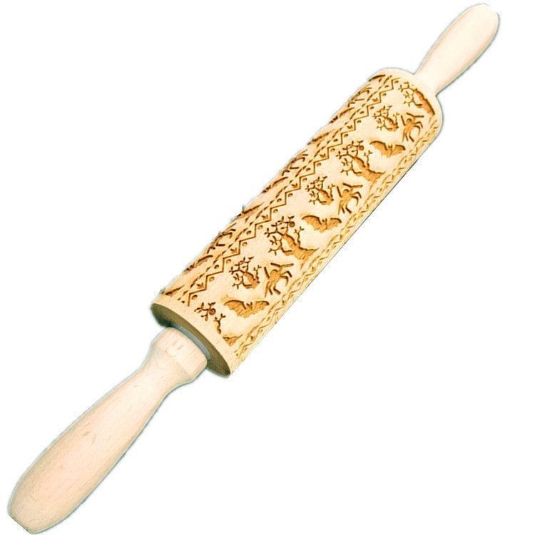 Wooden Rolling Pin Beechwood Laser Engraved Printed Rolling Pin Embossing Rolling Pin Christmas Flip Sugar Cookie Rolling Pin