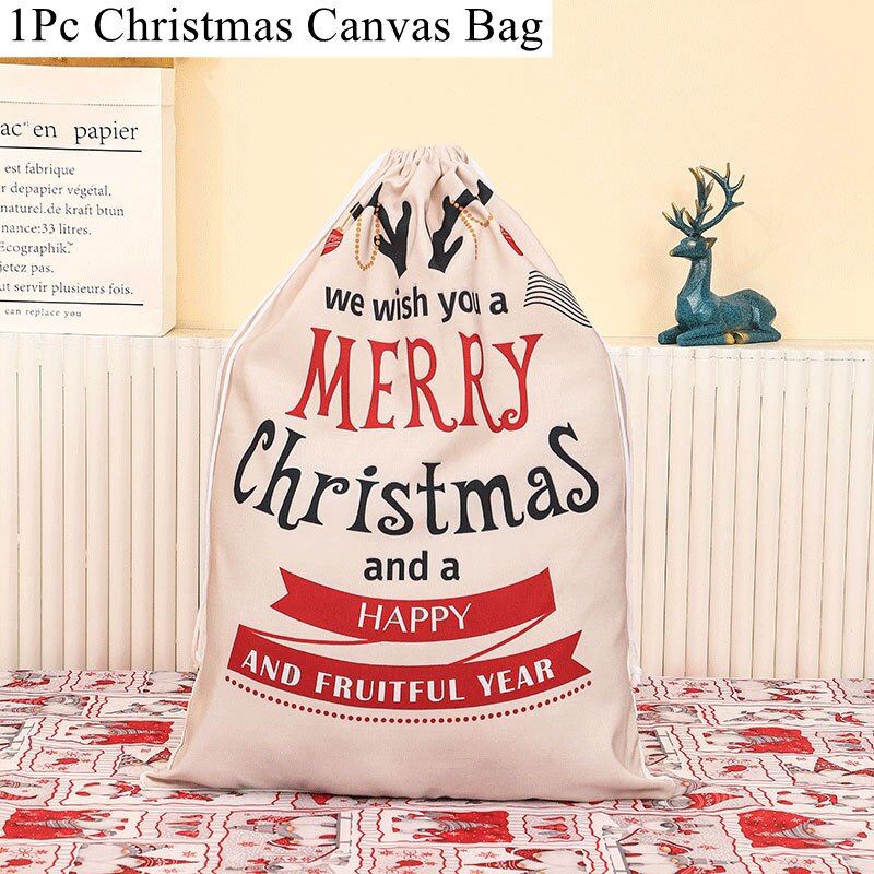 70/60CM Christmas Bag New Year Christmas Canvas Gift Bag Double Drawstring Gift Bundle Mouth Bag Ornaments Santa Sac