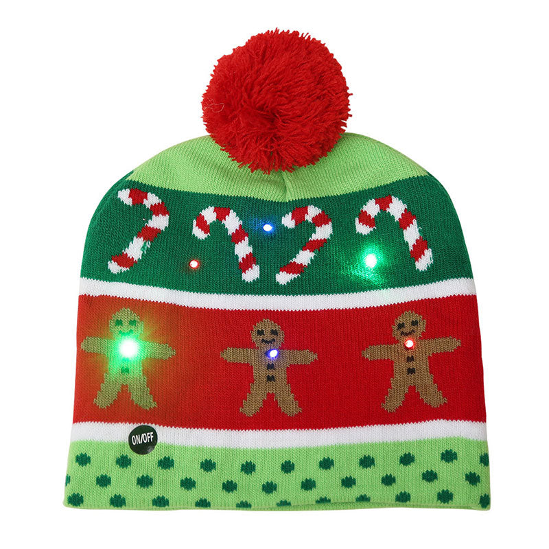 1PC Christmas Hats Sweater Santa Elk Knitted Beanie Hat With LED Light Up Christmas for Kids Adults Xmas Decor Gift