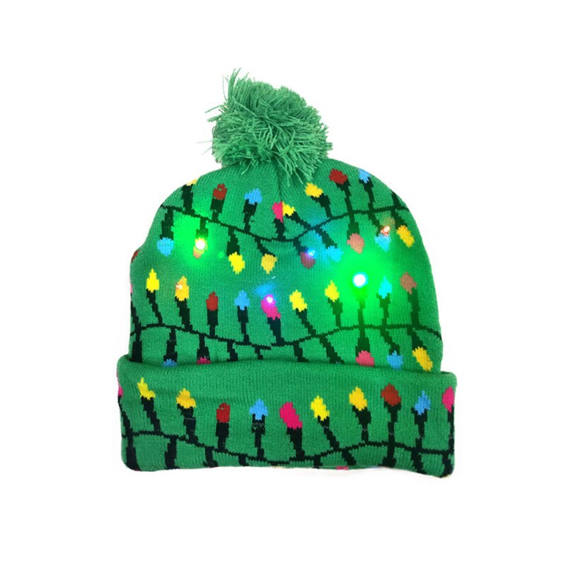 1PC Christmas Hats Sweater Santa Elk Knitted Beanie Hat With LED Light Up Christmas for Kids Adults Xmas Decor Gift