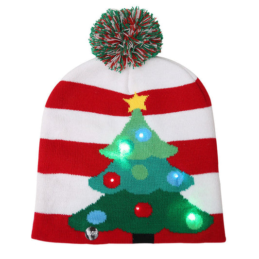 1PC Christmas Hats Sweater Santa Elk Knitted Beanie Hat With LED Light Up Christmas for Kids Adults Xmas Decor Gift