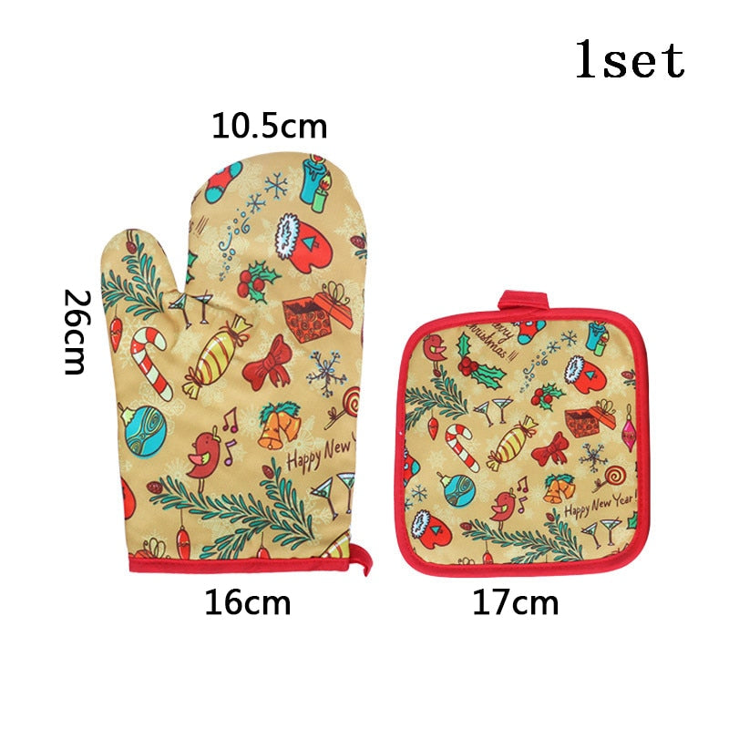 Christmas Decorations For Home Christmas Microwave Gloves Two-piece Heat-resistant Oven Mitt