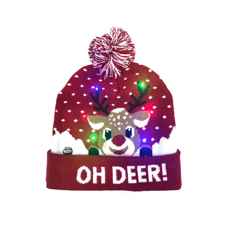 1PC Christmas Hats Sweater Santa Elk Knitted Beanie Hat With LED Light Up Christmas for Kids Adults Xmas Decor Gift