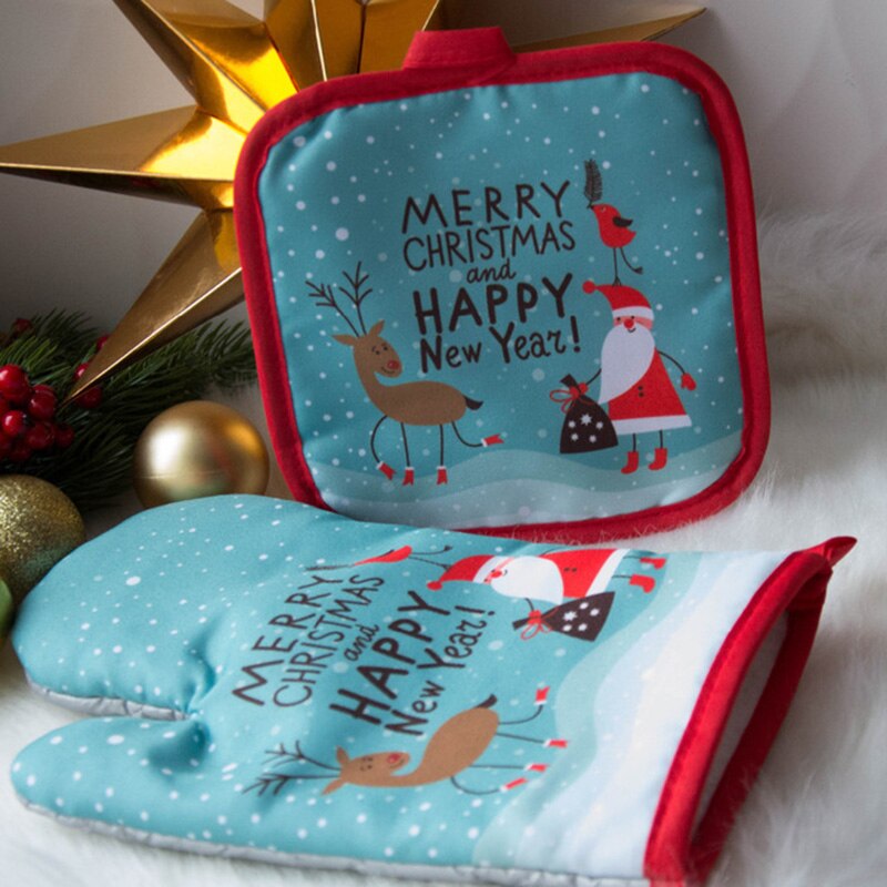 Christmas Decorations For Home Christmas Microwave Gloves Two-piece Heat-resistant Oven Mitt