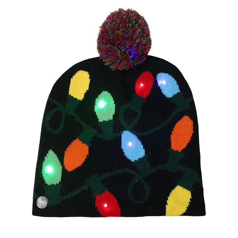 1PC Christmas Hats Sweater Santa Elk Knitted Beanie Hat With LED Light Up Christmas for Kids Adults Xmas Decor Gift