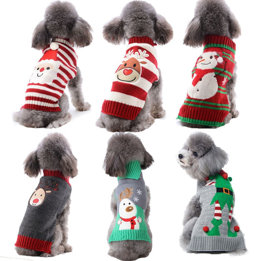 Xmas Striped Dog Sweater Pet Reindeer Knit Clothes Dogs Snowman Christmas Hoodies Costume