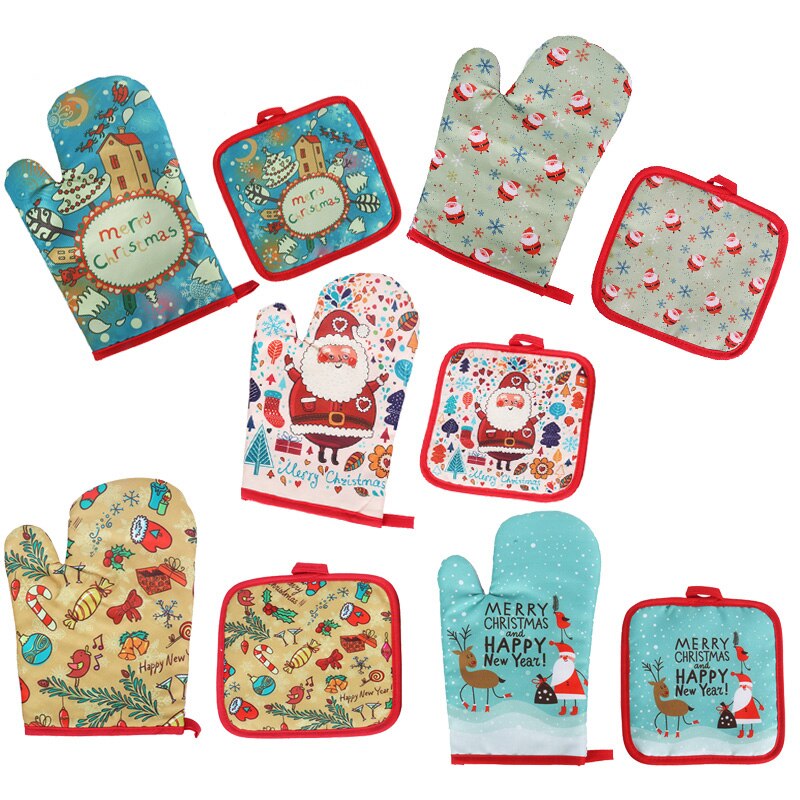 Christmas Decorations For Home Christmas Microwave Gloves Two-piece Heat-resistant Oven Mitt